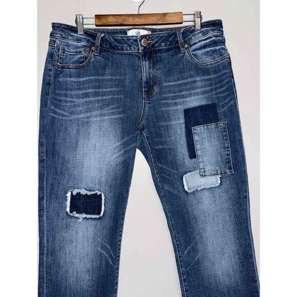 CAbi Jeans Slim Boyfriend Jeans Sz 14 Blue Denim Patchwork Stretch Boho 5308 - Picture 4 of 14
